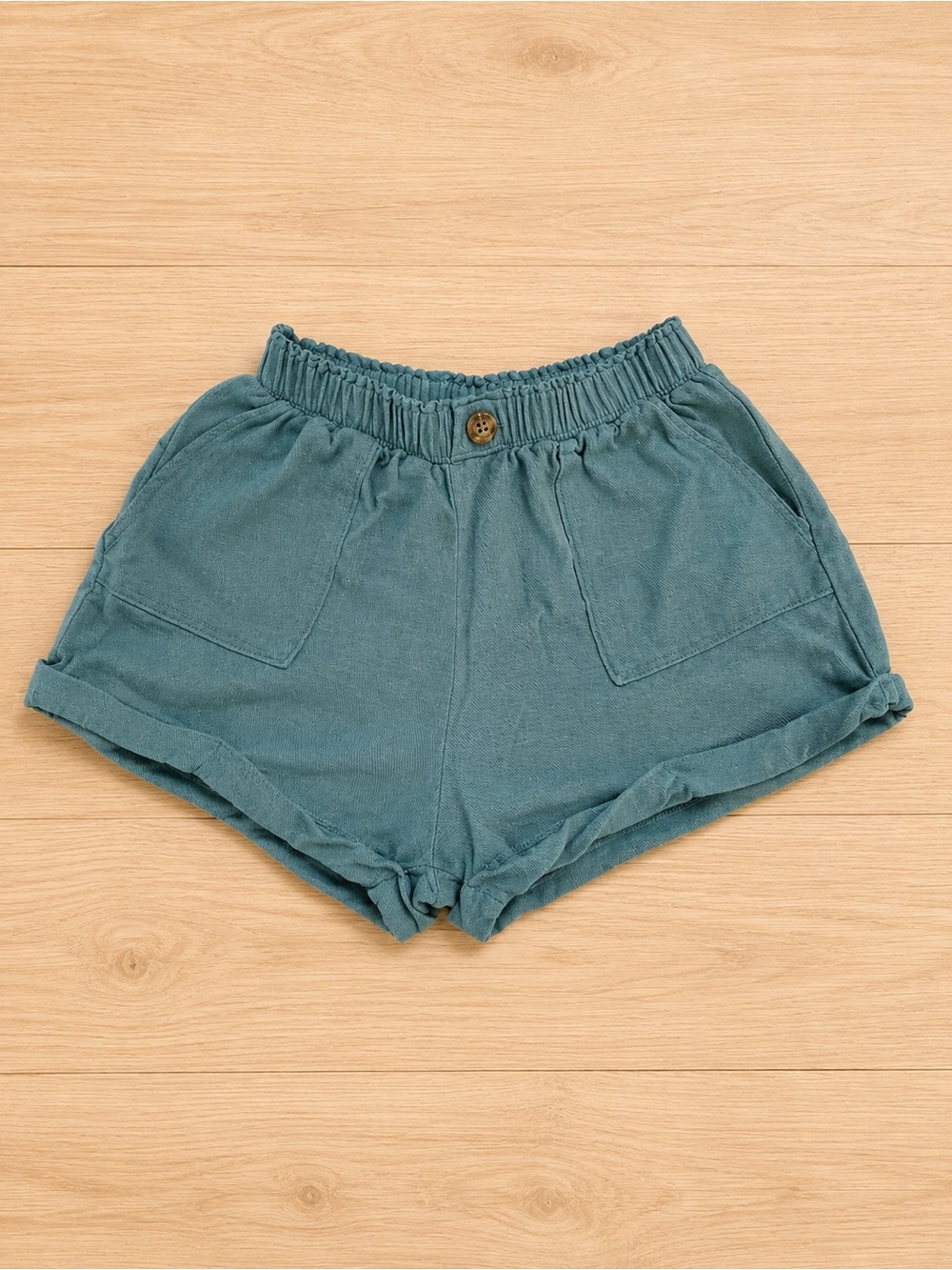 Sienna Sky Teal Linen Blend Pull-On Shorts | Size Small